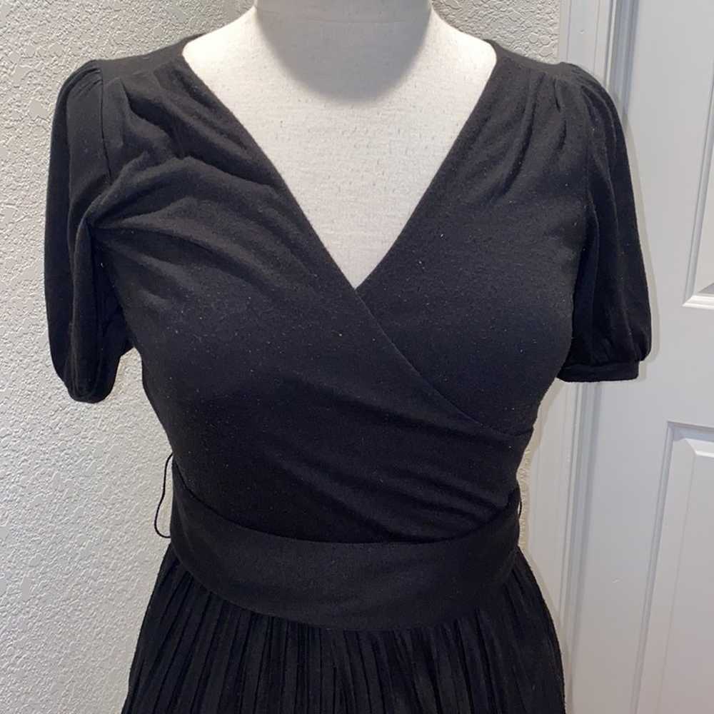 LOFT Black Midi Dress Pleated Skirt w/ Belt Sz 2 … - image 2