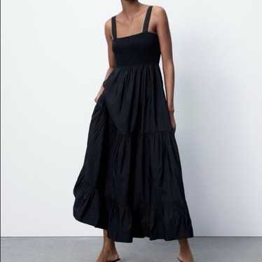 Zara Poplin Midi Dress Black Medium