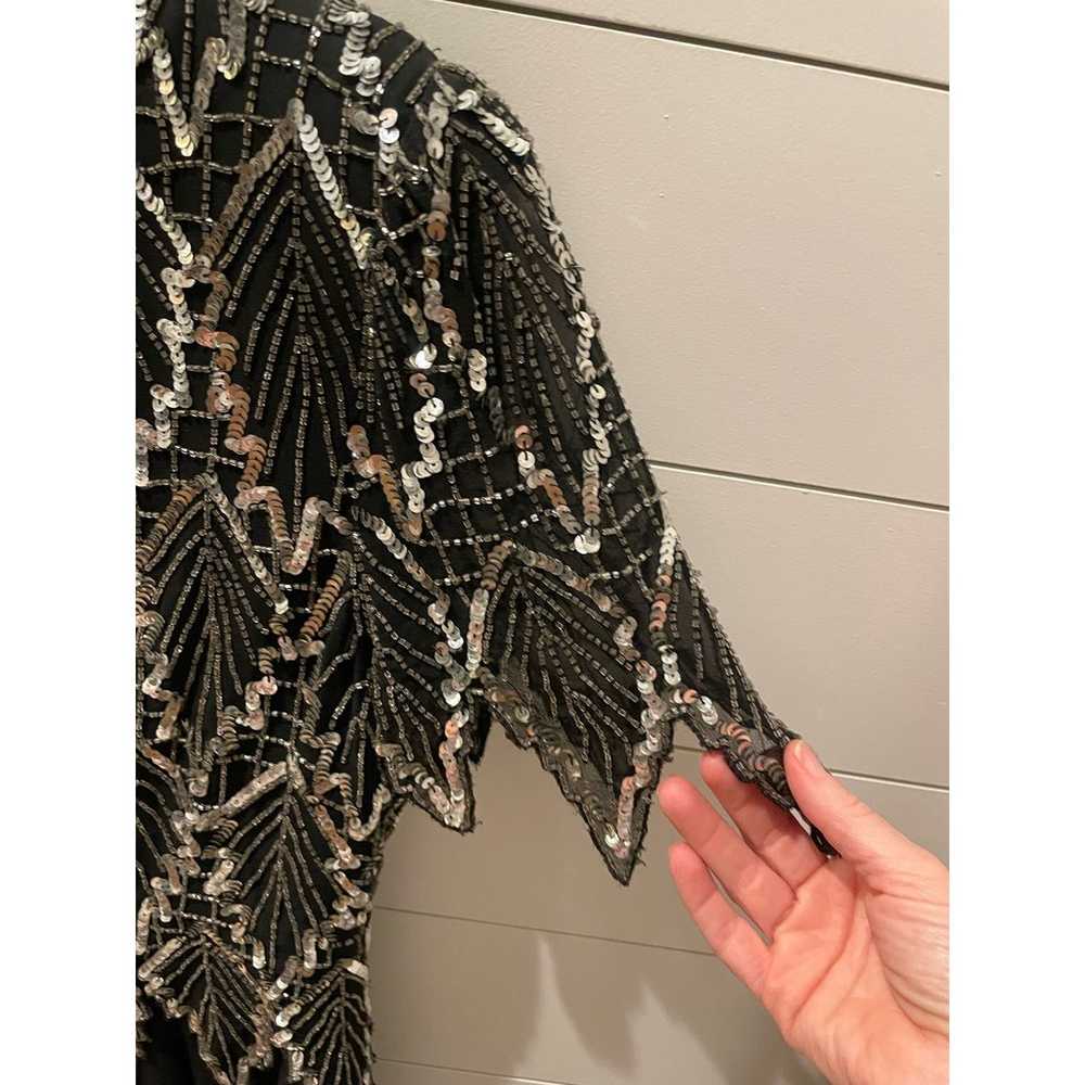 Vintage Laurence Kazar NY Sequin Leaf Beaded Silk… - image 5