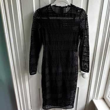 Zara Black Lattice Crochet Lace Long Sleeve Midi D