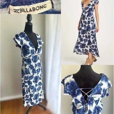 Billabong Midi Blue Floral Dress Small - image 1