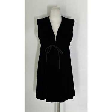 Vintage 60s Mod V Neck Black Velvet Mini Dress
