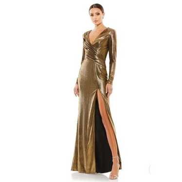Mac Duggal Gold Metallic Asymmetrical Gown
