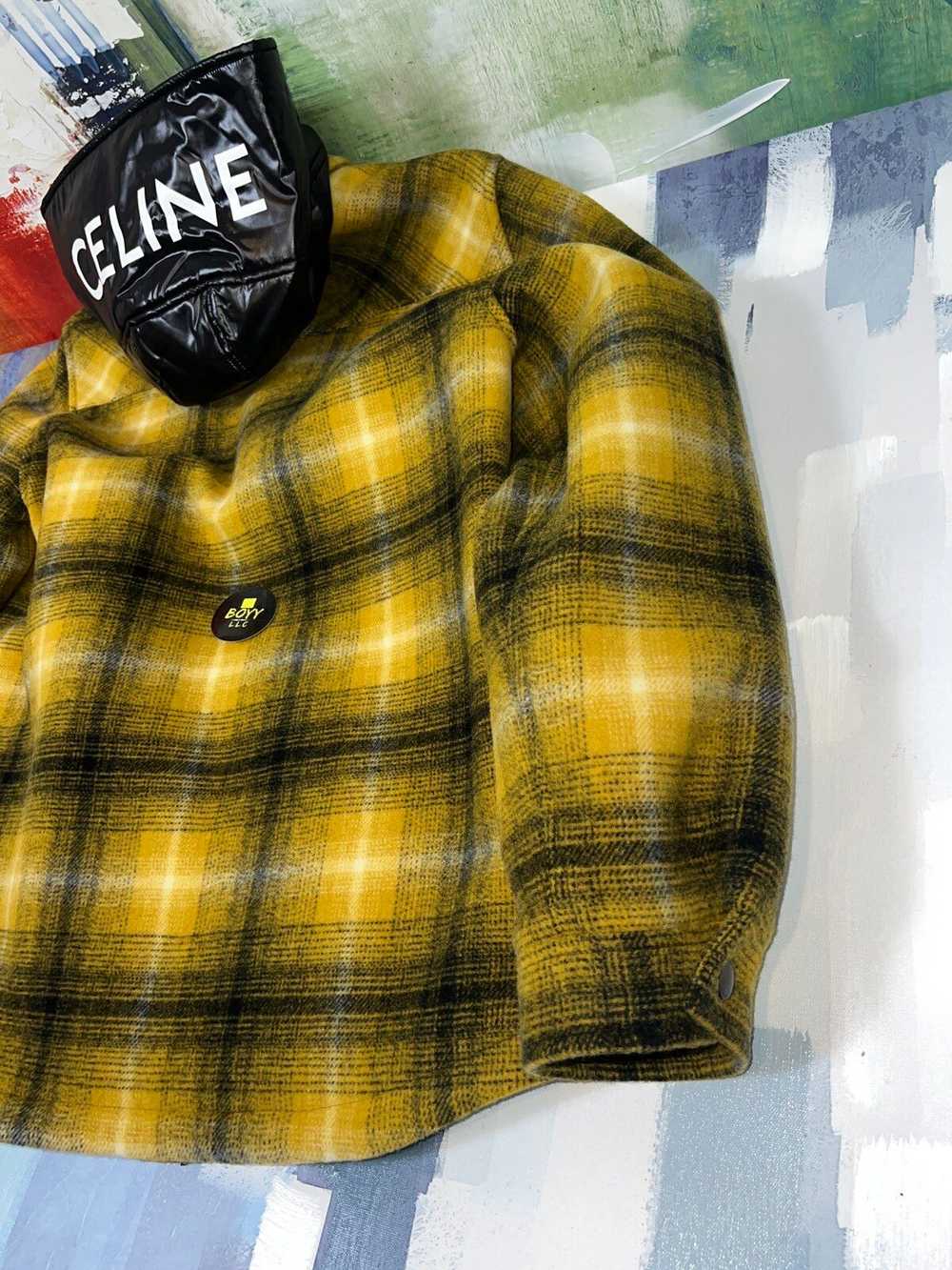 Celine Celine logo hood flannel hooded jacket sz … - image 3