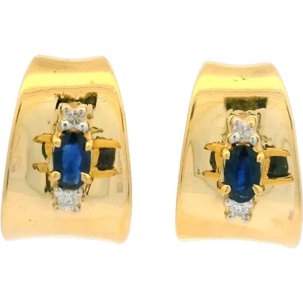 Elegant 14k Yellow Gold Sapphire Diamond Polished… - image 1