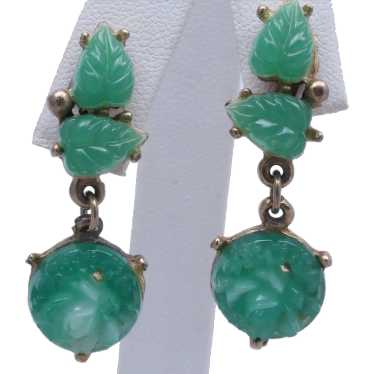 Vintage Green Peking Glass Dangle Earrings