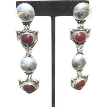 Turkish Ottoman Sterling and Carnelian Drop Earri… - image 1