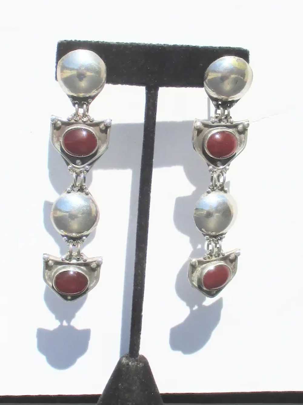 Turkish Ottoman Sterling and Carnelian Drop Earri… - image 2