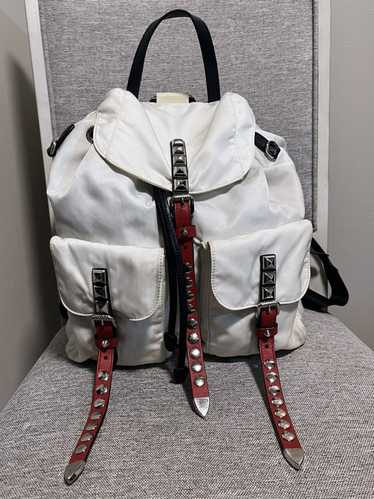 Prada Prada White Nylon Studded Vela Backpack