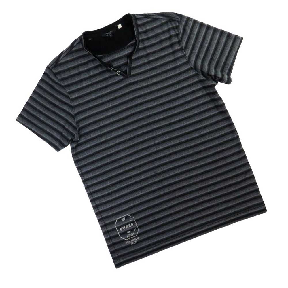 Y2k Guess Black & Gray Striped Henley Tee Button … - image 2