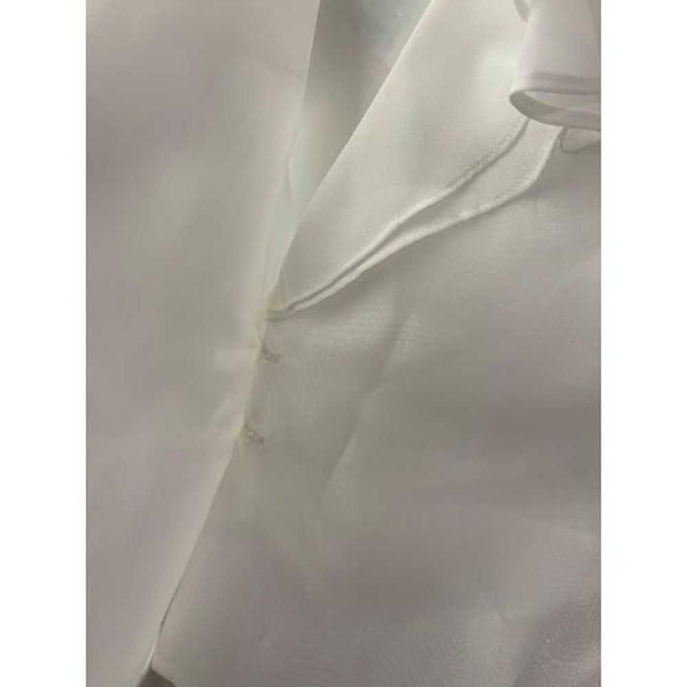 Alex Evening White Ruffle Neckline Blouse Size M - image 7