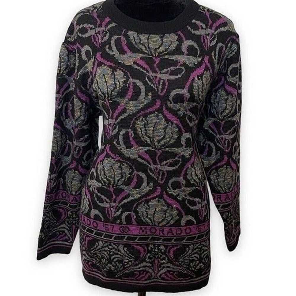 Morado Collection Womens Black Purple Sweater Cre… - image 2