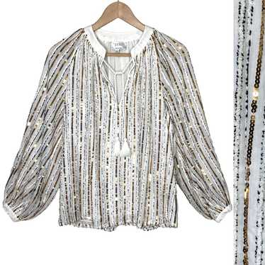 Johnny Was Jade Eden Sequin Blouse Peasant Striped
