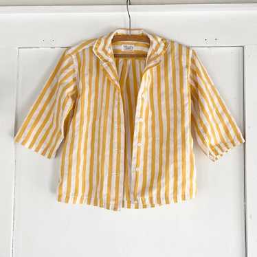Vintage 60s Cute Retro Minimal Striped Yellow Whit