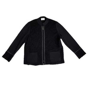 STIZZOLI Black Wool Sherpa Zip Sweater Jacket Faux