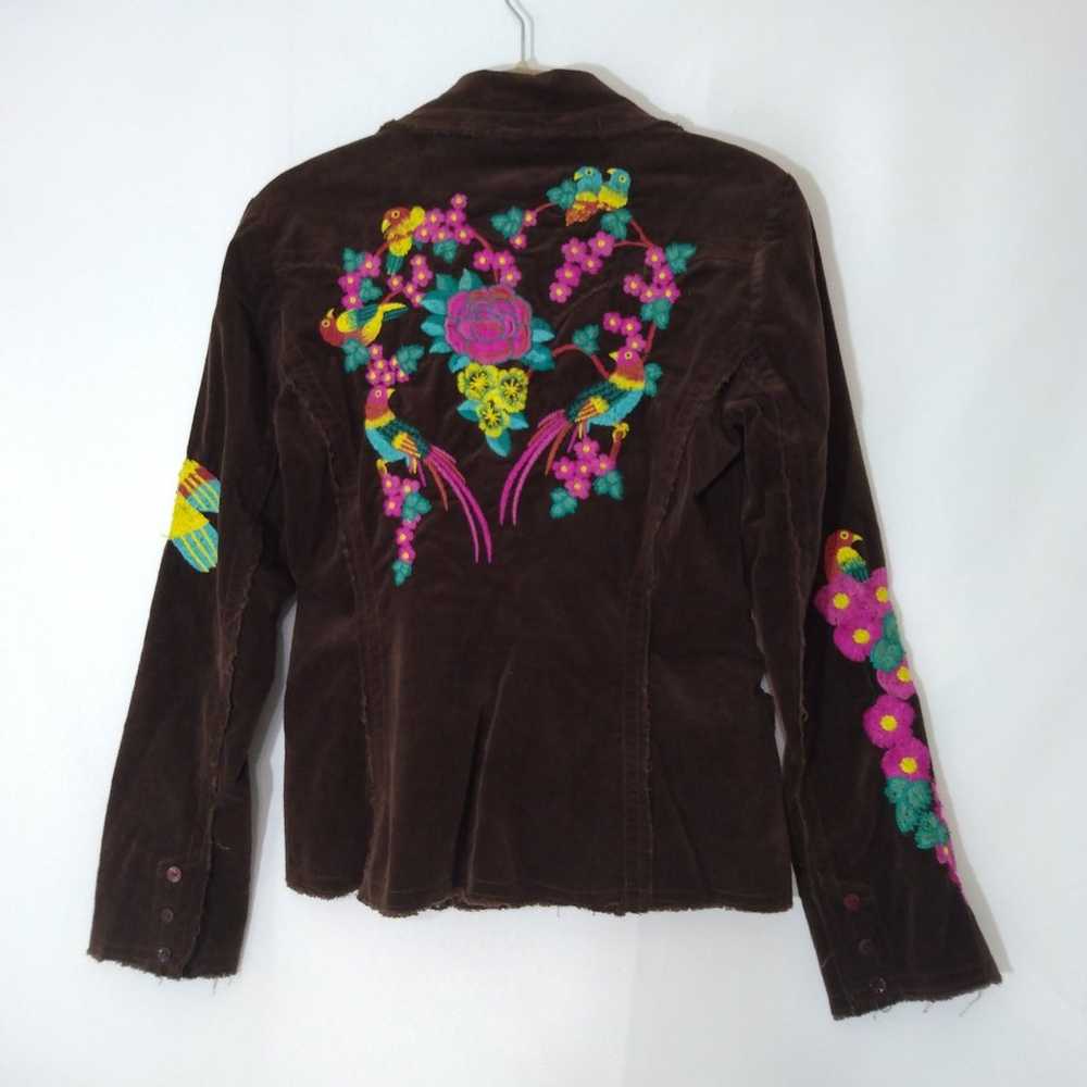 Womens Johnny Was JW Brown Embroidered Floral Bir… - image 3