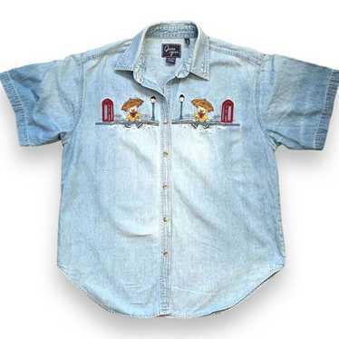 Vintage Quizz Again Shirt Blue Chambray Button Fro