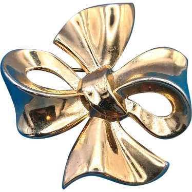 Trifari Crown Shiny Goldtone Metal Bow Brooch