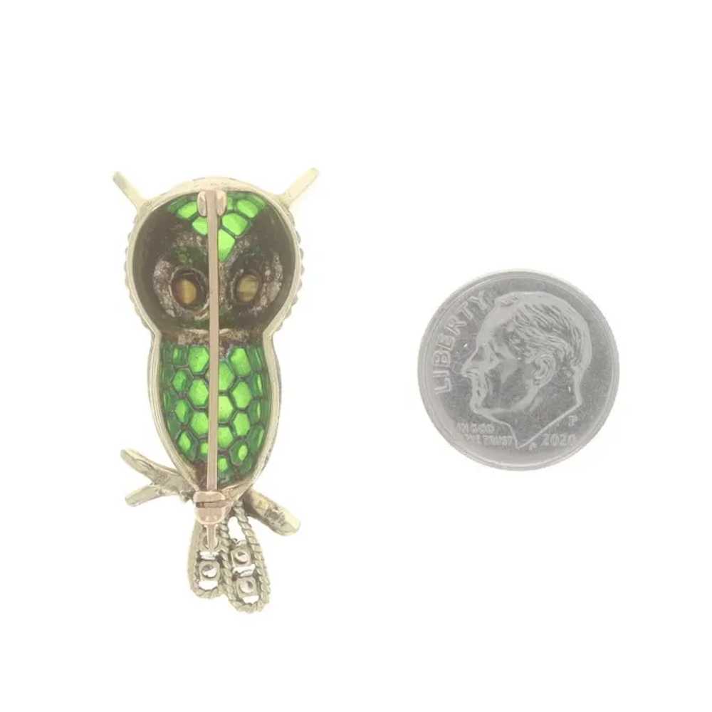 Yellow Gold Chrysoberyl Diamond Vintage Owl Brooc… - image 3