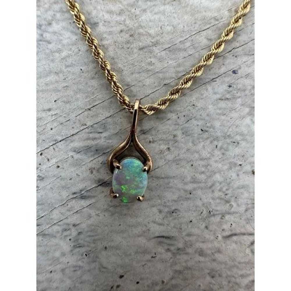 Vintage 14k Gold Chain And Opal Prong Set Pendant… - image 5