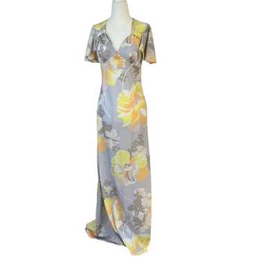 Vintage 1970 s maxi floral v neck maxi dress size… - image 1