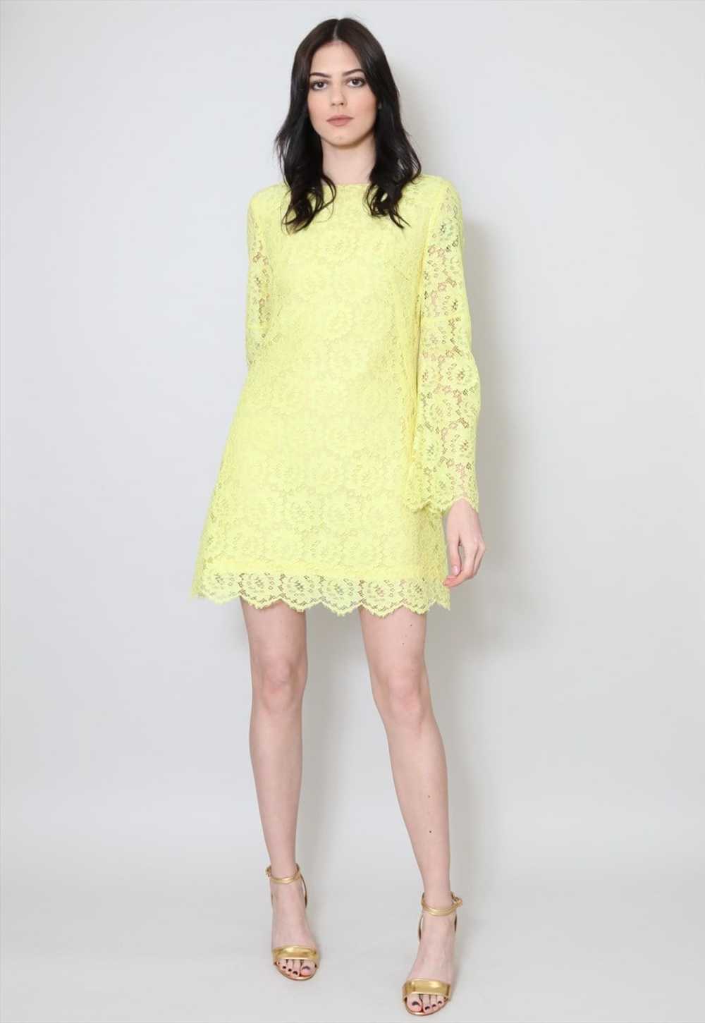 60's Vintage Ladies Yellow Lace Long Sleeve Mini … - image 1