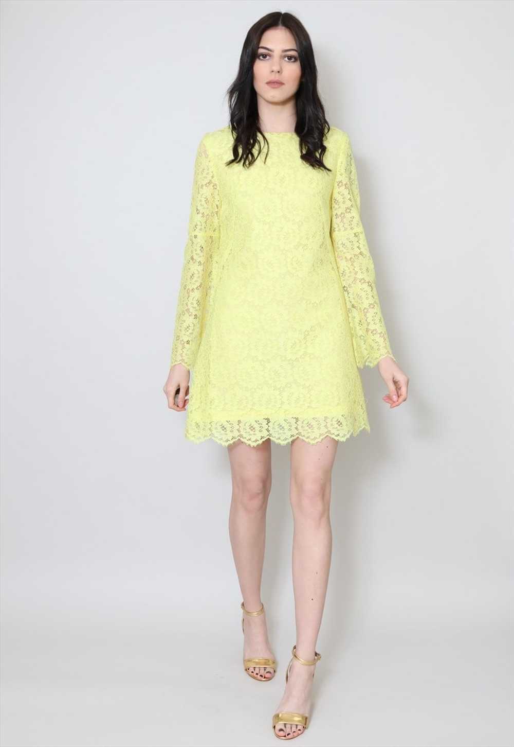 60's Vintage Ladies Yellow Lace Long Sleeve Mini … - image 3