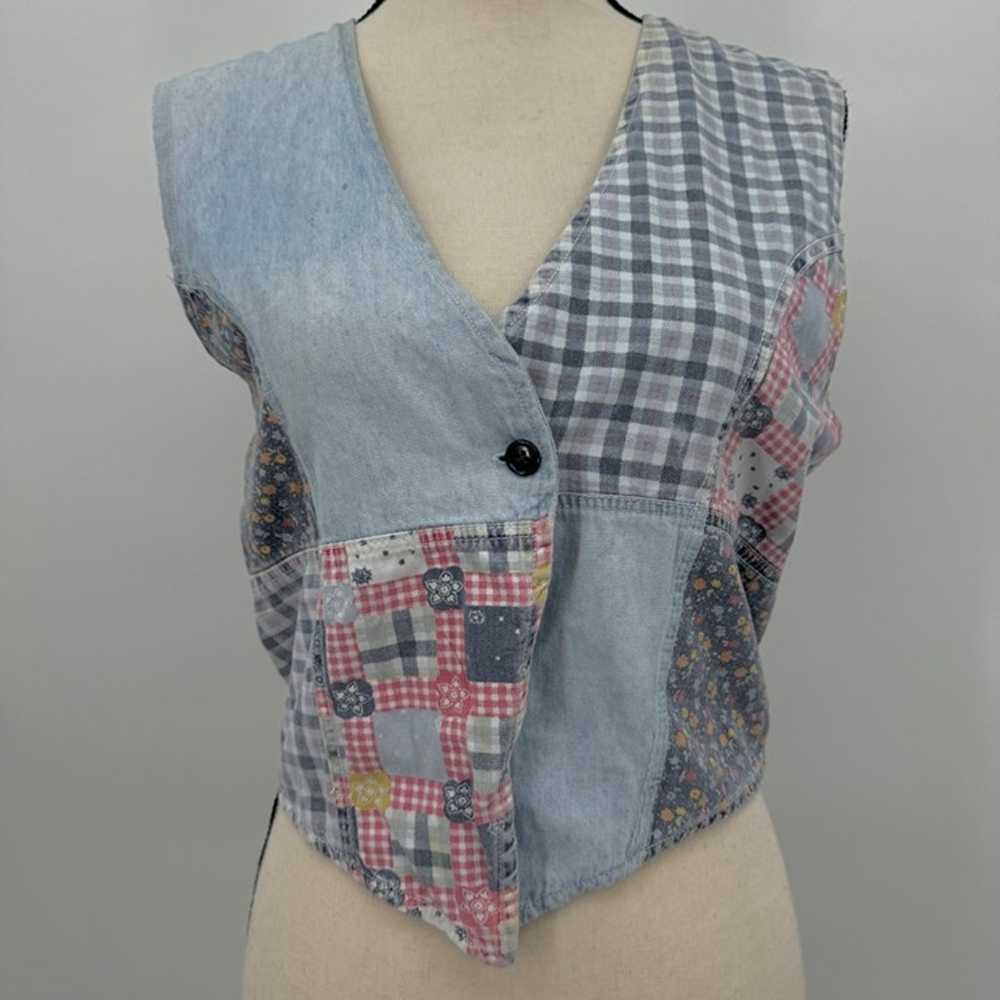 vintage capacity denim patchwork vest - image 1