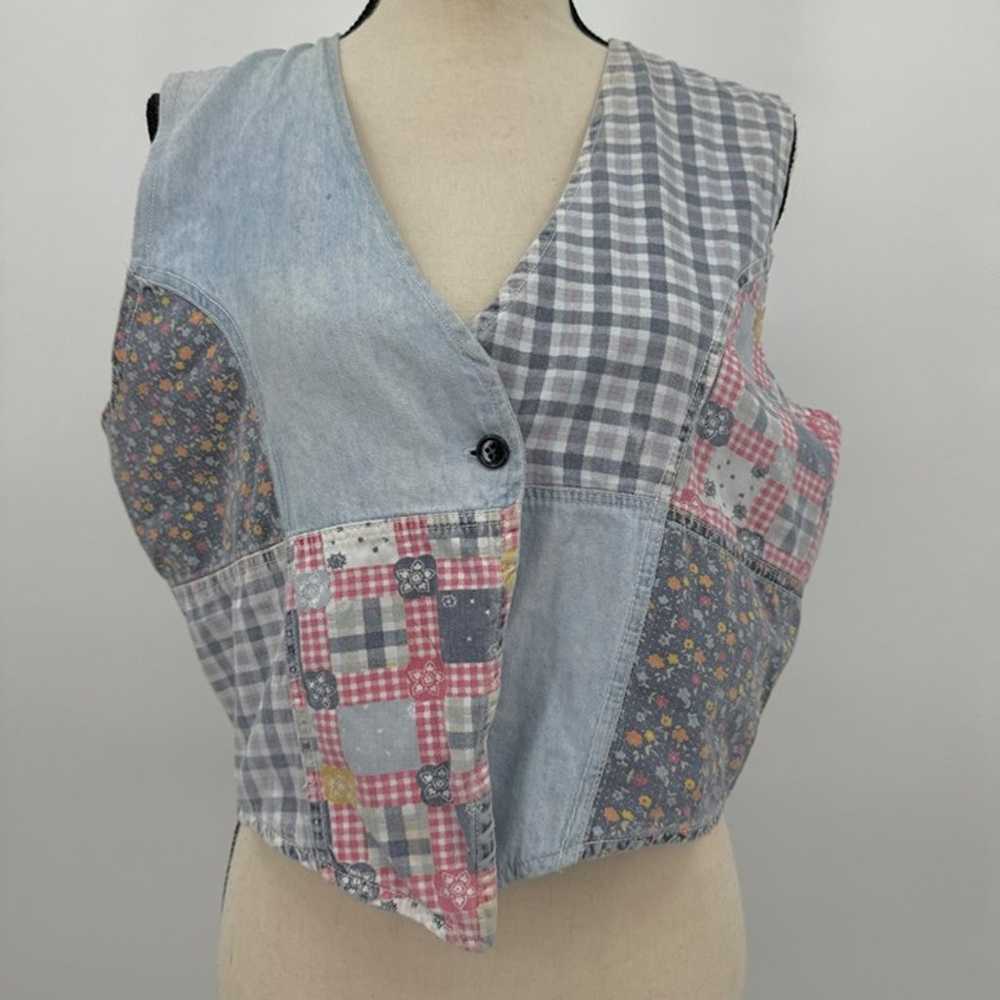 vintage capacity denim patchwork vest - image 3