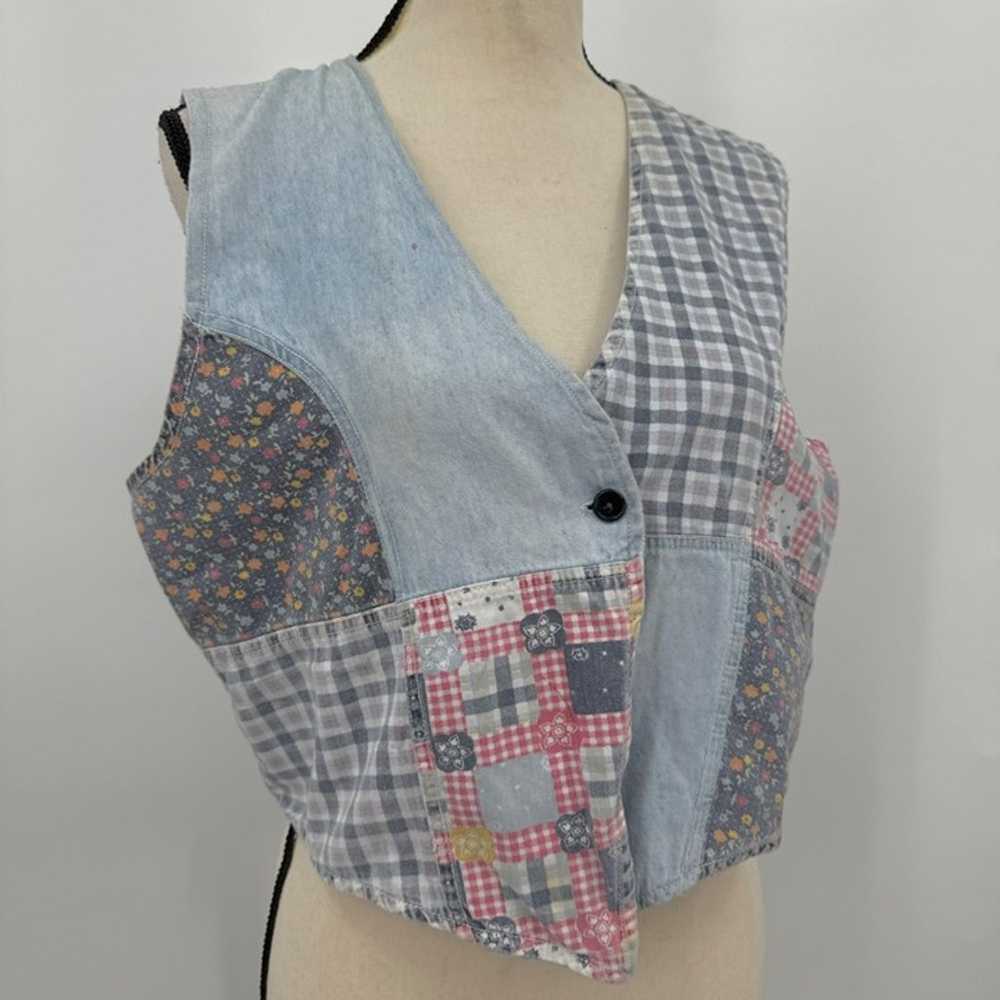 vintage capacity denim patchwork vest - image 4