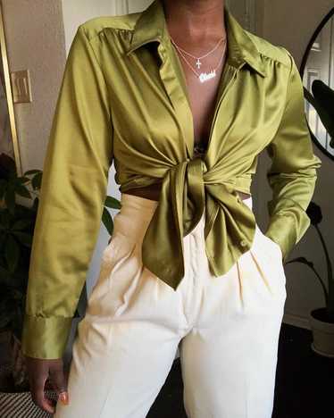 avocado satin blouse