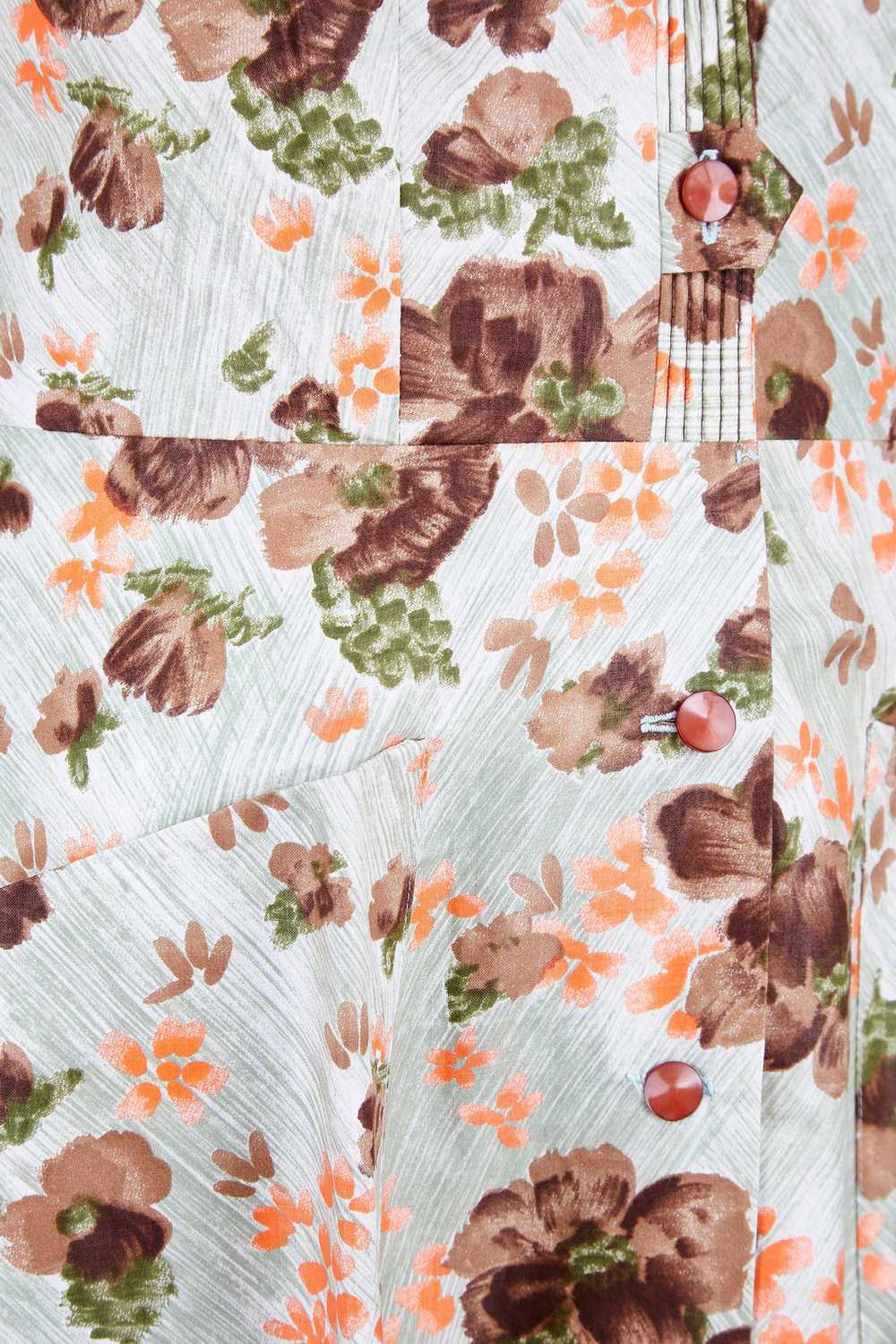 1960s Kenrose Brown and Orange Floral Shirtwaiste… - image 10