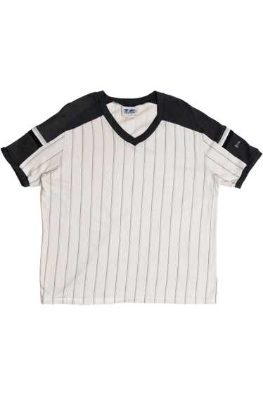 Vintage Sporty Striped V-Neck Raglan T-Shirt - image 1