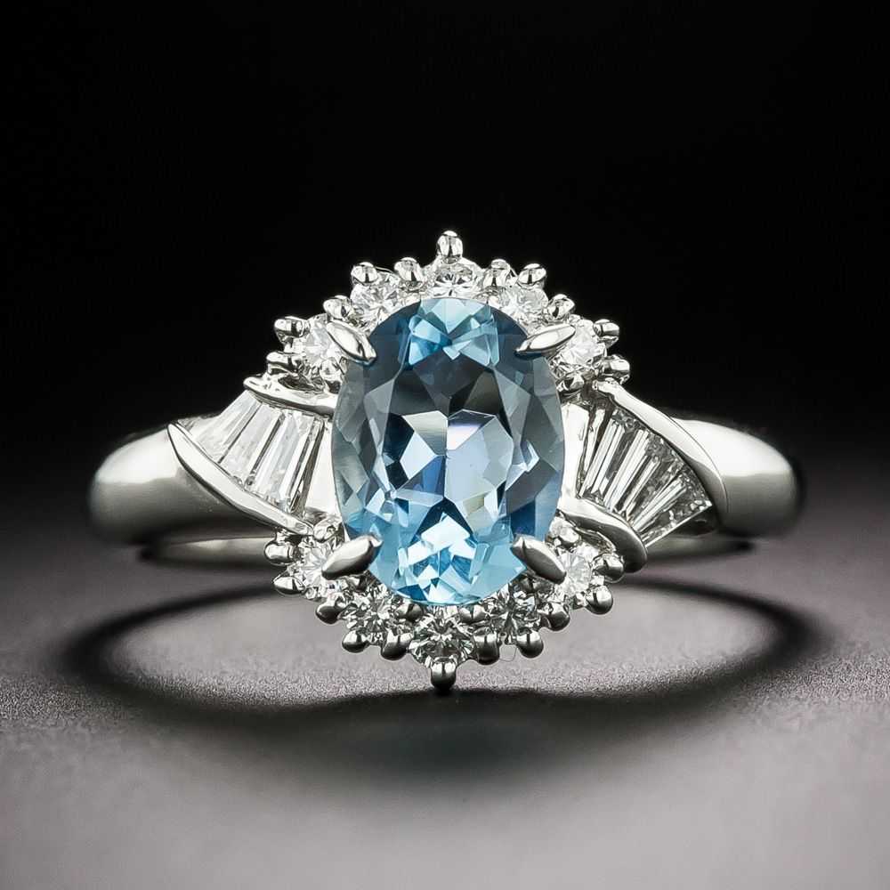 Estate 1.11 Carat Aquamarine and Diamond Ring - image 1