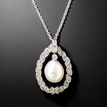 Edwardian Natural Pearl and Diamond Drop Necklace 