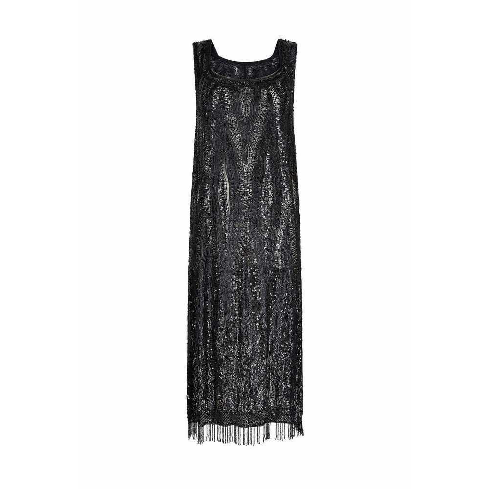 1920s Haute Couture Black Sequin Flapper Dress Wi… - image 1