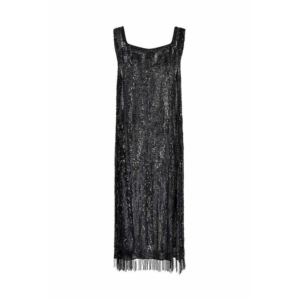 1920s Haute Couture Black Sequin Flapper Dress Wi… - image 2