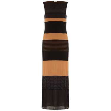 1990s Vintage Ozbek Striped Black & Nude Maxi Dre… - image 1