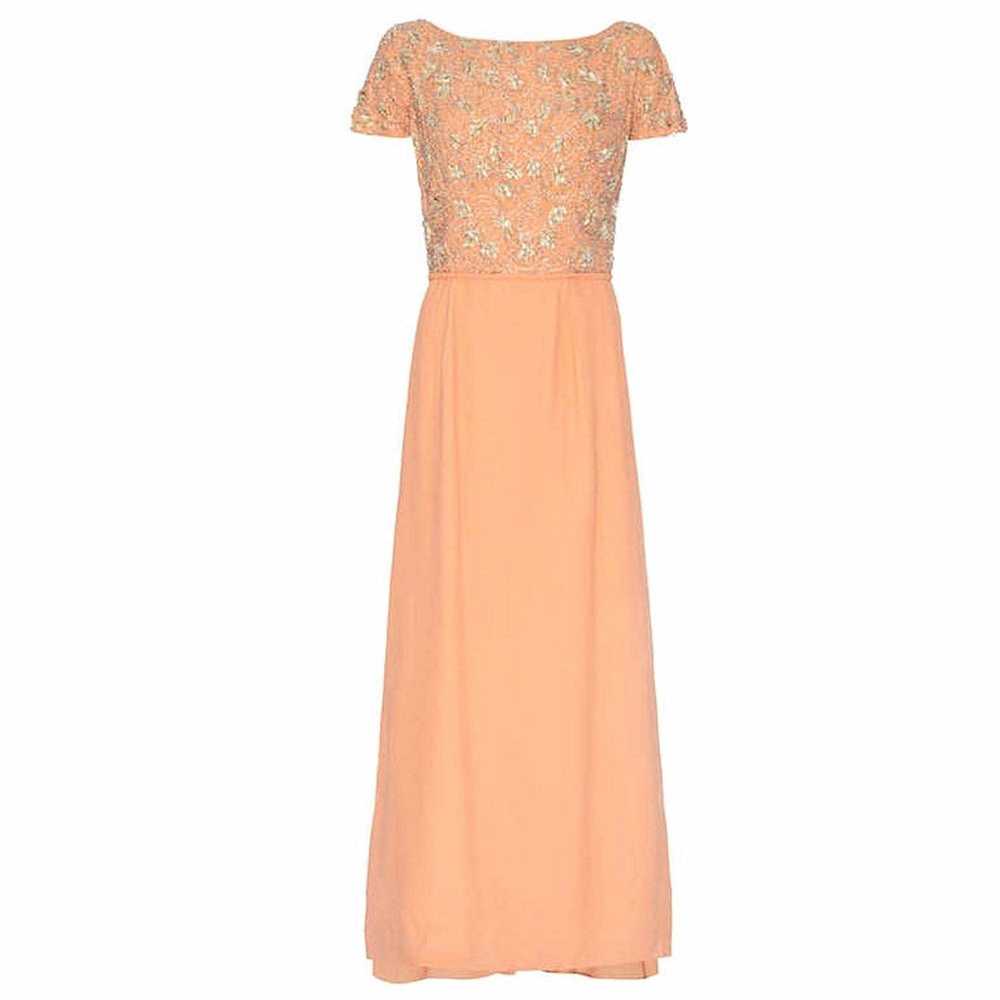 1960’s Peach Crepe Full Length Couture Dress with… - image 1