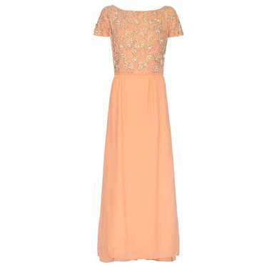 1960’s Peach Crepe Full Length Couture Dress with… - image 1