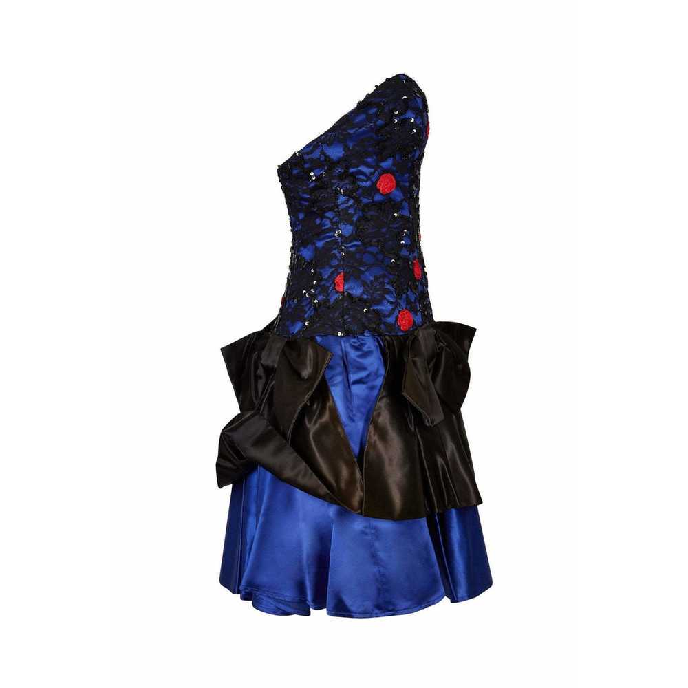 1980s Roots Blue Lace Bow Detail Cocktail Dress w… - image 2