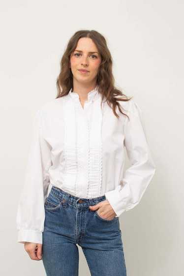 Vintage Long Sleeve Lace Detail Blouse - White