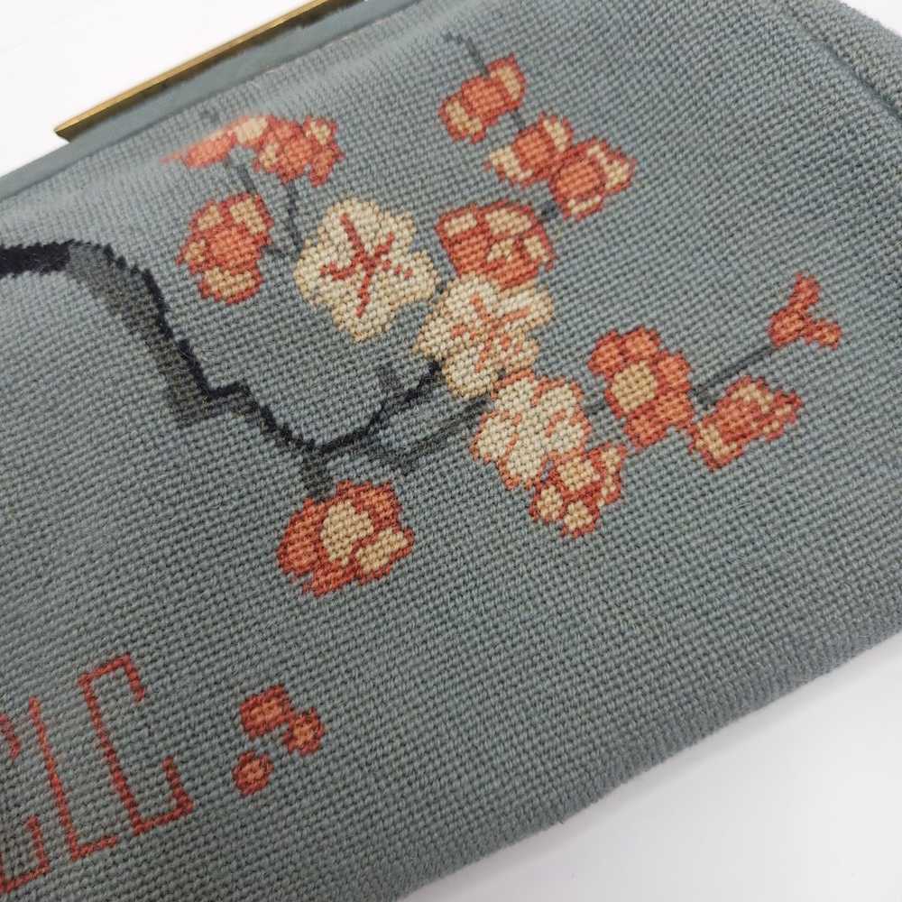 Handmade Needlepoint Clutch Cherry Blossom Monogr… - image 3