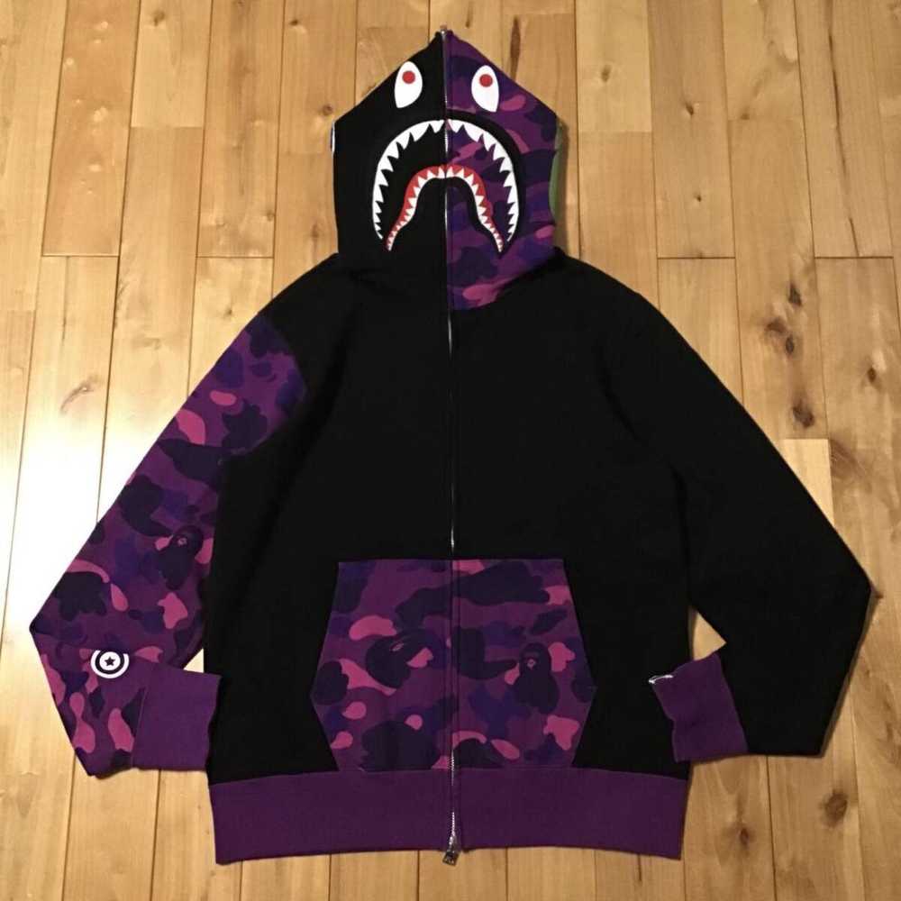 Bape BAPE Black x purple camo shark full zip hood… - image 1