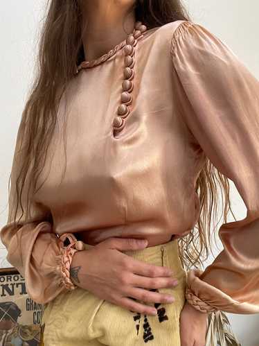 1930s Braided Trim Peachy-Copper Ombré Rayon Satin