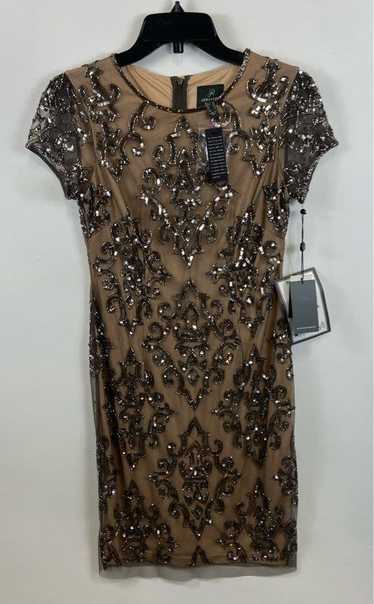 NWT Adrianna Papell Womens Brown Short Sleeve Full