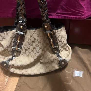Gucci GG Canvas Horsebit Tote Hand Bag USED