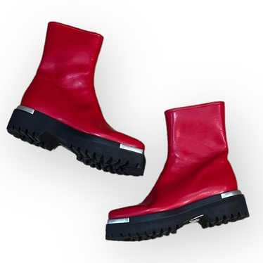 Jeffrey Campbell Devout Red Leather Boots Square … - image 1