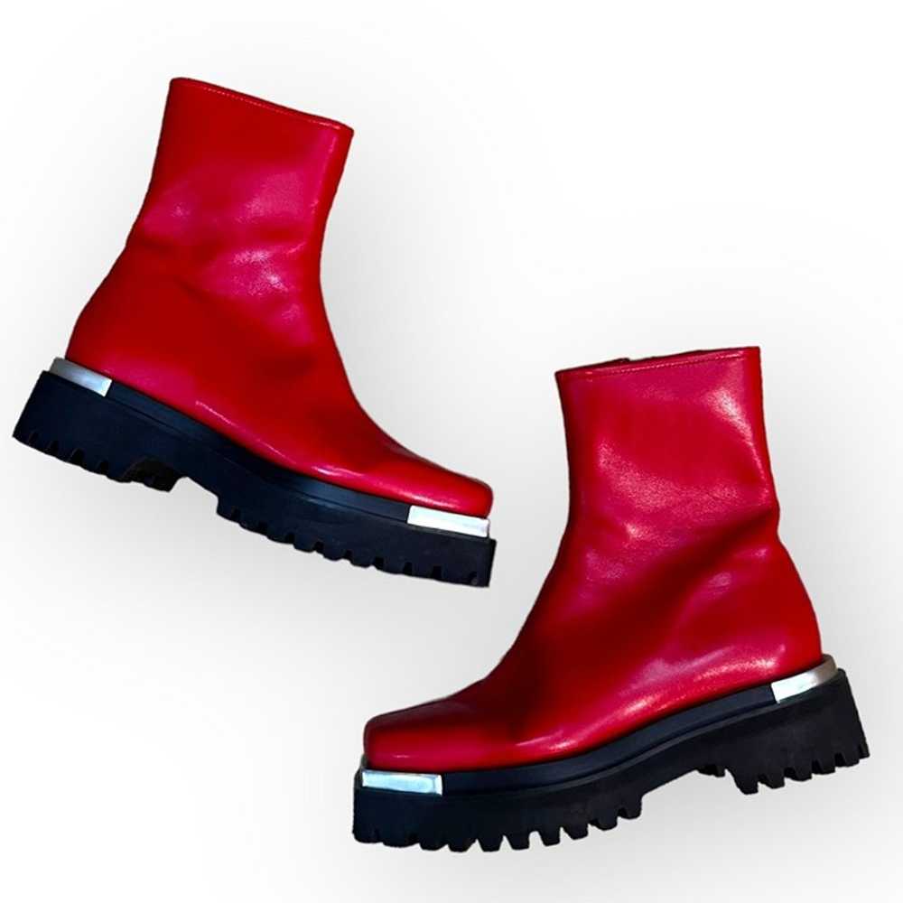 Jeffrey Campbell Devout Red Leather Boots Square … - image 2