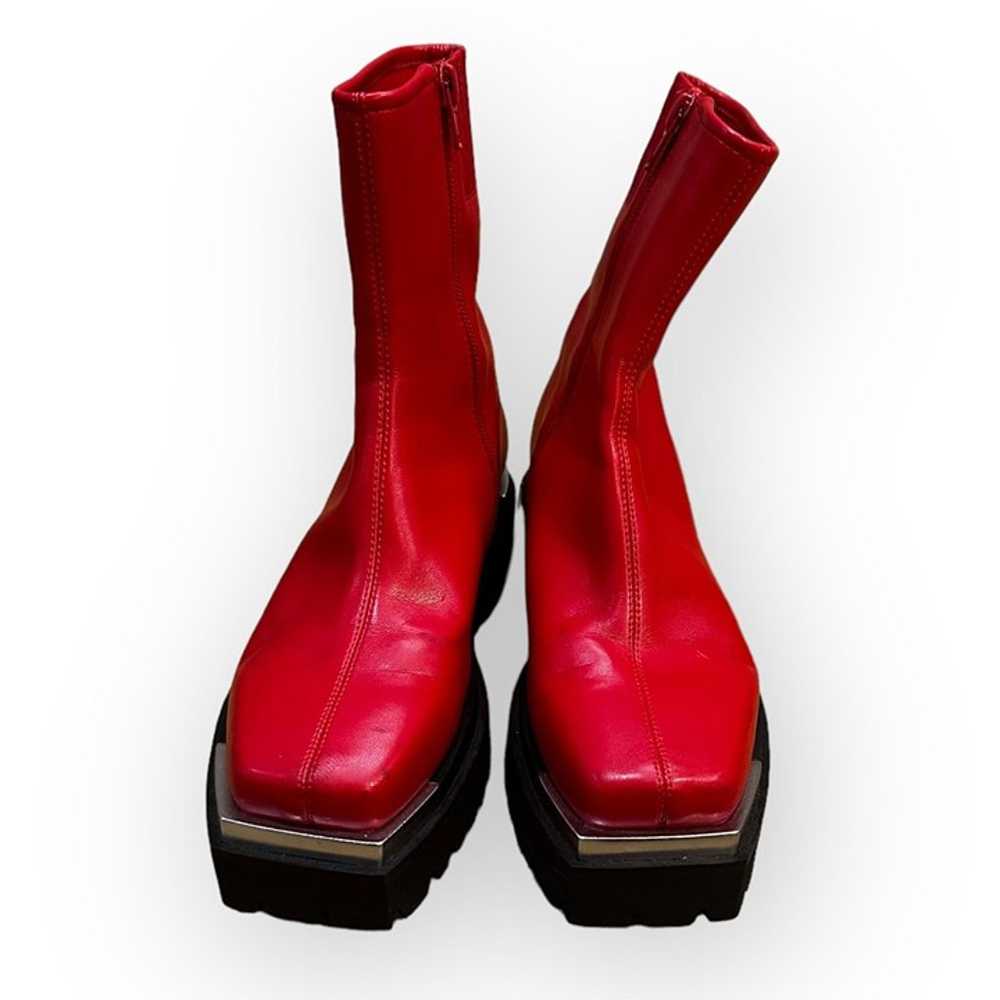 Jeffrey Campbell Devout Red Leather Boots Square … - image 3